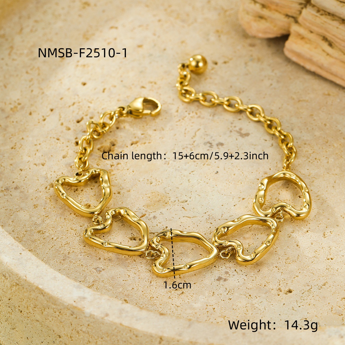 18K Gold Plating Color 1 Piece Quantity PVD Coated Real Gold Plated 18K Gold Heart Shape 304 Stainless Steel IG Style Waterproof Non Tarnish 304 Stainless Steel Bracelets