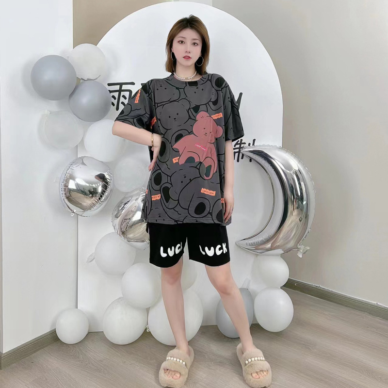 2025 New Girls' Pajamas Knitted Cotton Summer Thin Sweet Cartoon Short-Sleeved Shorts Home Wear Set