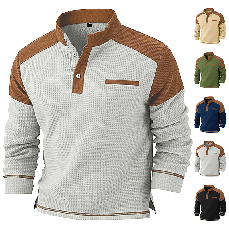 Neuer Herren-Waffelpullover mit Stehkragen und langen Ärmeln für den Winter 2026 – lässig und bequem_voghion.com