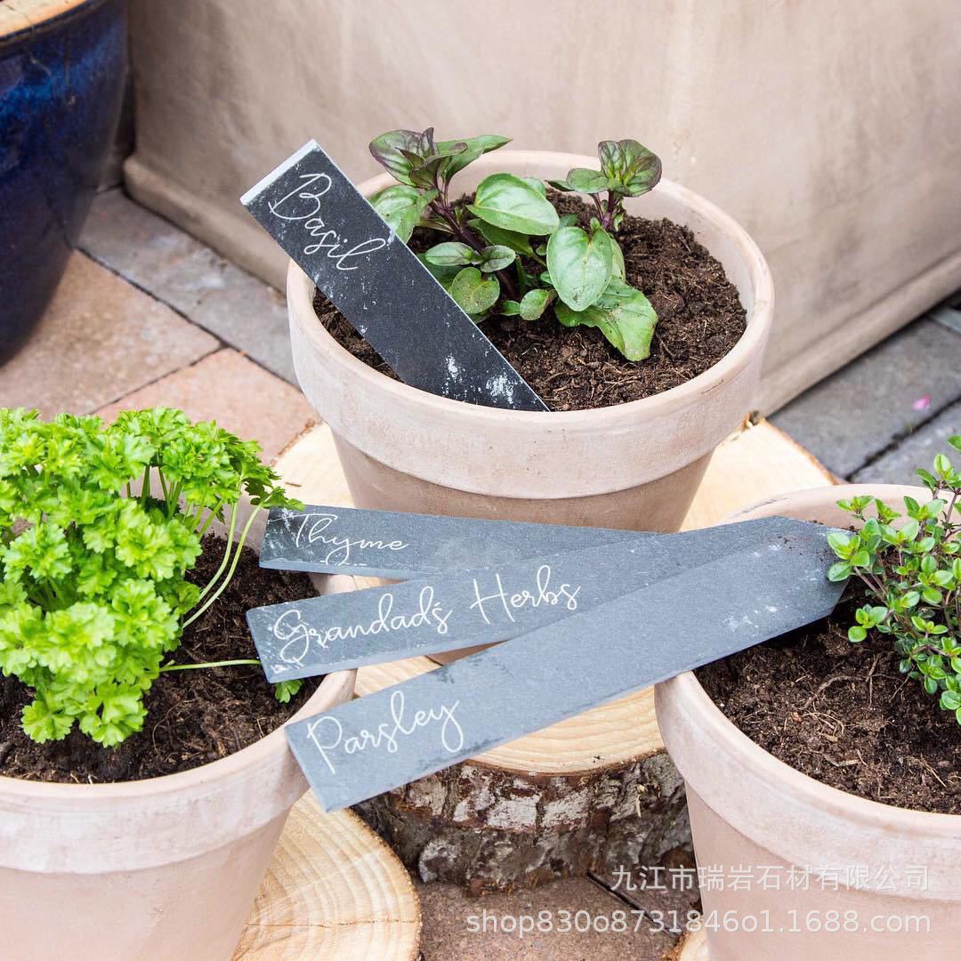 Etiqueta de pizarra natural palo de la planta creativa pizarra jardín flor artesanía listado diseño suministro directo de fábrica