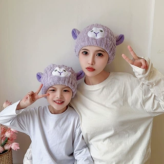 干发帽亲子款珊瑚绒浴帽可爱小羊卡通儿童成人女速干干发帽批发