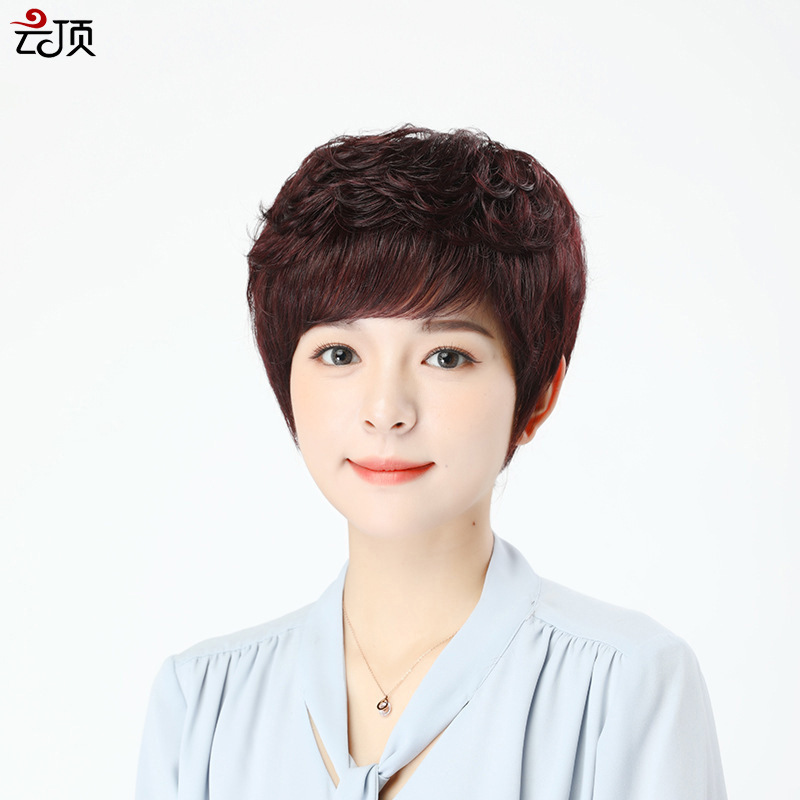 Wig female short hair curly hair real natural round face mother Lady real hair wig headgear spot wholesale Wig female short hair curly hair real natural round face mother Lady real hair wig headgear spot wholesale
