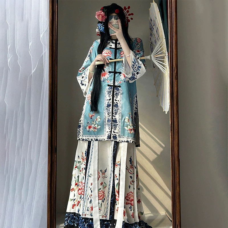 Оригинальная женская одежда династии Цин Цинхэ, реставрация, двубортная одежда с круглым вырезом, античная этническая одежда, тяжелая ремесленная одежда с принтом династии Мамиан Цин, осенний стиль.