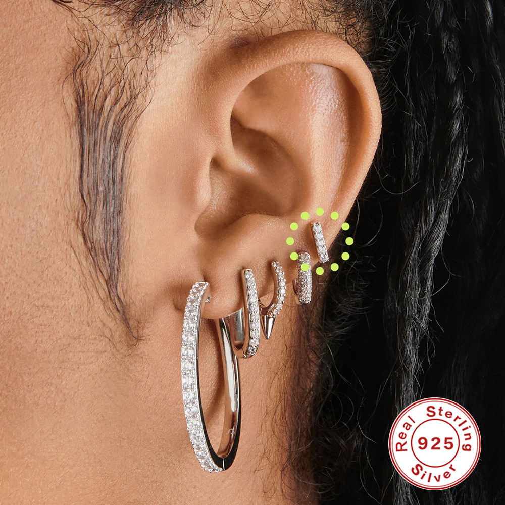 Daily Occasion 925 Sterling Silver Material 1 Piece Ear Cartilage Rings & Studs Fashion Solid Color 925 Sterling Silver Plating
