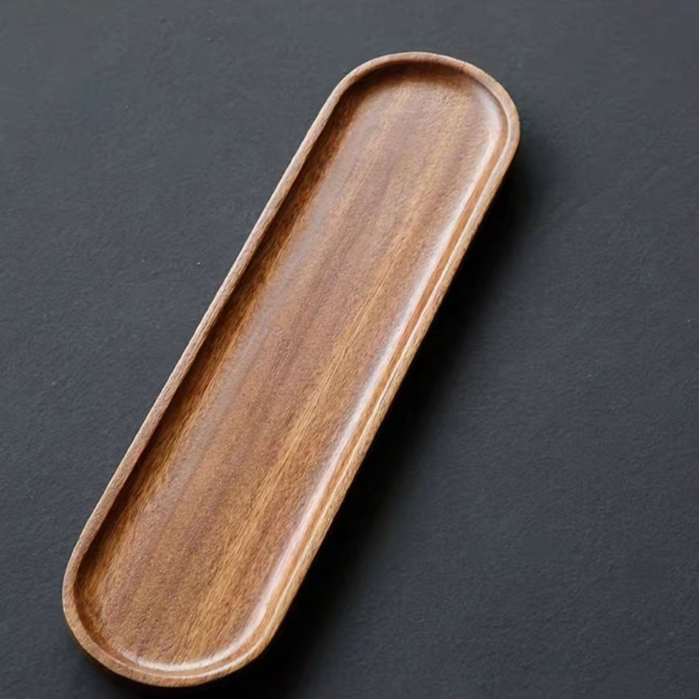 胡桃木托盘 长方圆形家用干泡台简约酒店茶盘实木壶承单层壶托