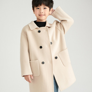 2025 Autumn and Winter New Style Dropshipping 100 Pure Wool Double-Sided Woolen Outwear Lapel Button Outwear for Boys and Girls
