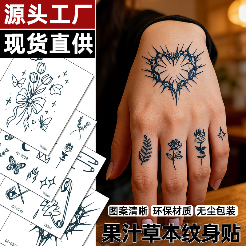 Cross-Border European and American Juice Herbal Tattoo Stickers Long-Lasting Waterproof 3D Small Fresh Men and Women Temporary Tattoos Cross-Border European and American Juice Herbal Tattoo Stickers Long-Lasting Waterproof 3D Small Fresh Men and Women Temporary Tattoos