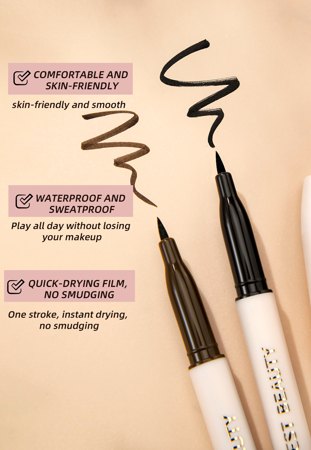 QIBEST eyeliner liquid pen is waterproof, sweat-proof, does not smudge, does not smudge makeup, and is a dark eyeliner pen that dries quickly for beginners undefined