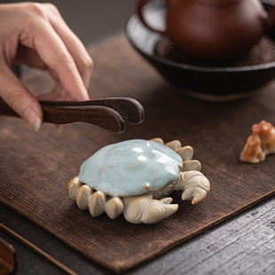 Ru Kiln Crab Tea Pet Ornament Premium Creative Eight Directions Wealth Cover Holder Tea Pet Tea Play Tea Set Tea Table Ornament