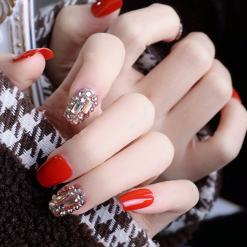 Uña de boda hecha a mano para usar uñas 2023 nuevo Año Nuevo rojo dedos pastillas de uñas de novia de Navidad parches de manicuras