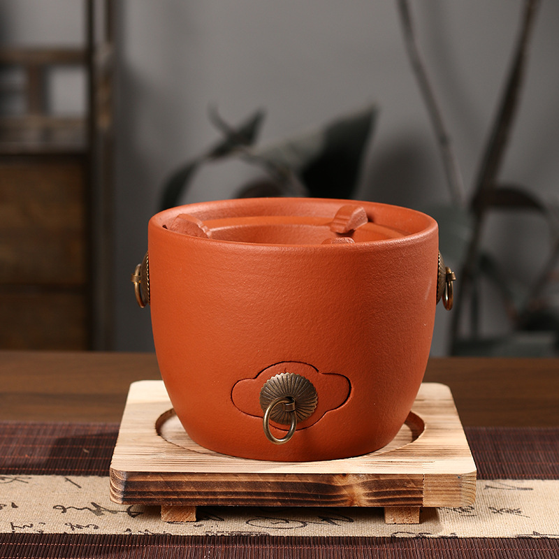 Chaozhou Gongfu Tea Red Clay Xiangyun Stove with Stove Door, Water Boiling Stove, Charcoal Stove, Outdoor Stove, Red Clay Tea Brewing Multi-Purpose Charcoal Stove