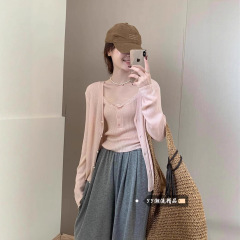 花边吊带两件套开衫上衣女2025夏季新款甜美气质简约风针织衫套装