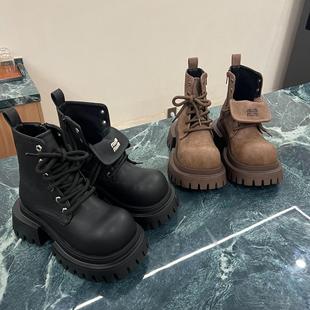 Plus Size British Style Boots for Women 2025 Autum New Retro Big-Toe Short Boots Trbottomy and Cool Thick-Soled Motorcycle Boots