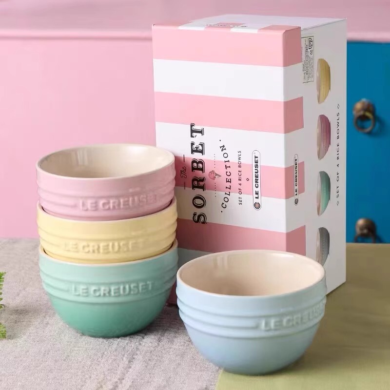 Casual Style Creative Trendy Macaron Bowl Six-Piece Stoneware Gradient Rice Bowl Underglaze Color Tableware Bowl Gift Box