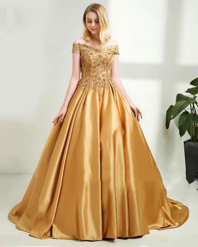 Amazon europeo y americano AliExpress deseo nuevo apliques con cuentas vestido de bola graduación estudiante arte examen vestido