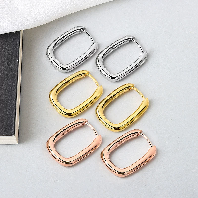 Earrings Geometric U-Shaped, European Style, Simple Elegant Design, Gold & Platinum Tones