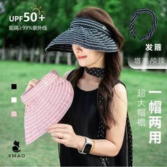夏の新しい女性用帽子、カジュアルに折りたたむ韓国風中空ヘッドバンドサンハット布帽子多用途サンハット抗UV