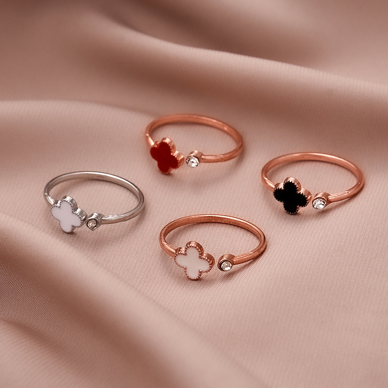 日韩简约开口四叶戒指女玫瑰金网红潮人个生开口食指指环女|ru