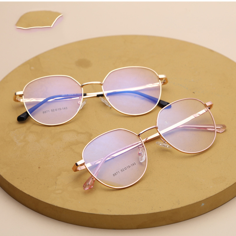 新款防蓝光护目镜复古文艺框架眼镜M8871金属不规则平光镜可配镜