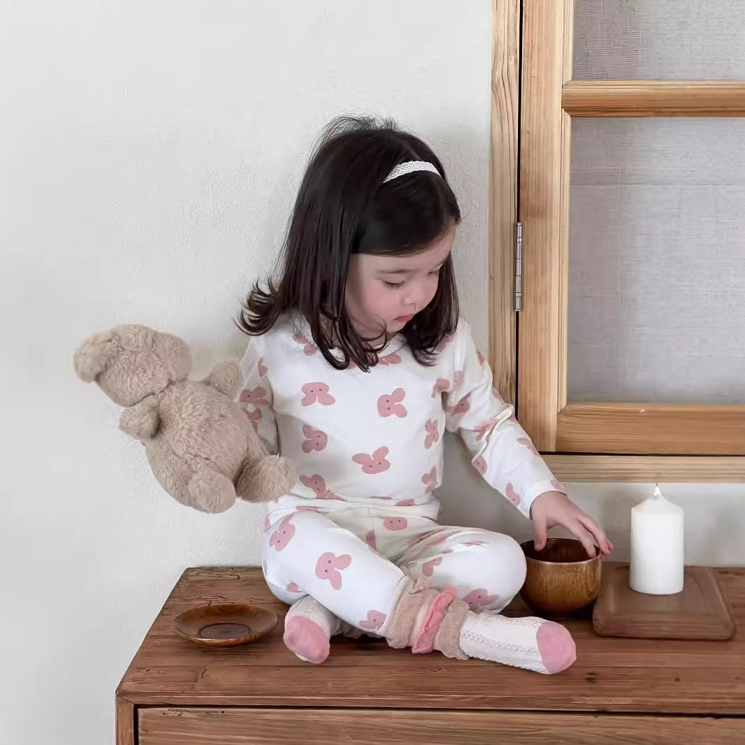 2025 ropa de otoño niñas pijamas bebés ropa infantil coreana ropa infantil ropa de casa bebé dos piezas ropa de otoño