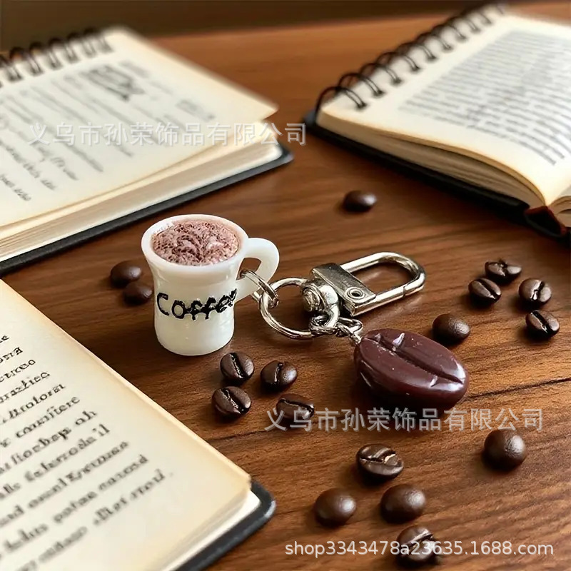 1X Coffee Cup Keychain - Realistic Coffee Bean with Cup Design for Coffee Lovers