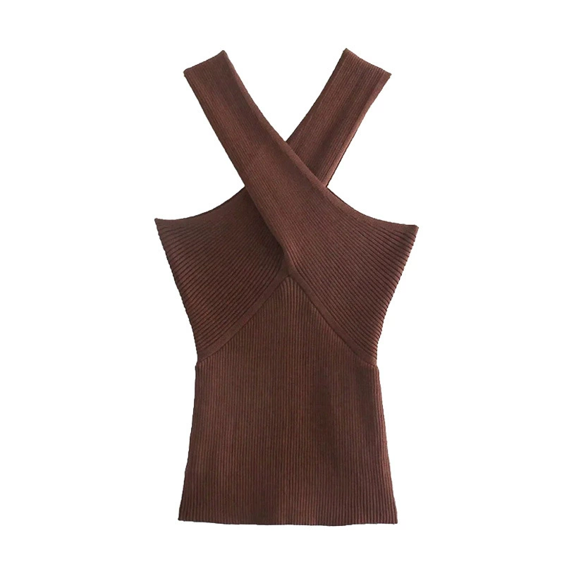 2023 Новая Мода Сексуальный Перекрестный Ремень Вязаный Плечевой Жилет Винтаж Полосатый Тонкий Плечевой Ремень Топ