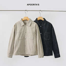 APO男装|跨境男士外套秋季高级感潮牌痞帅宽松水洗做旧休闲夹克男