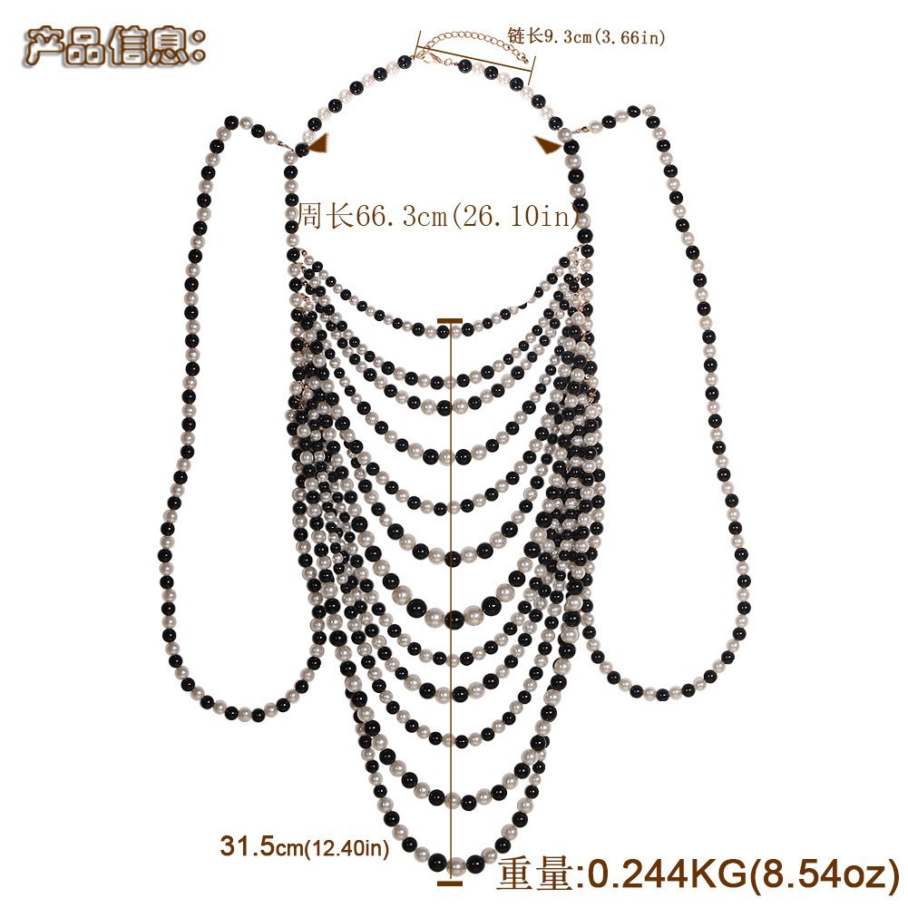 fashion hand-woven pearl necklaces multi-layer bead strings tassel exaggerated clothing chain