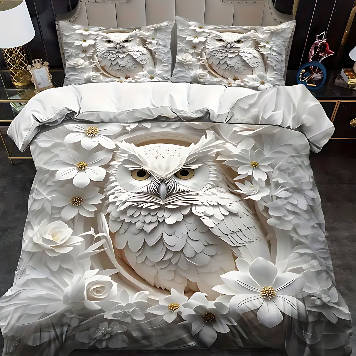 Temas de dibujos animados TEMU / JIT de comercio exterior búho impresión digital 3D cubierta de edredón con kit de cama para dibujar se puede hacer