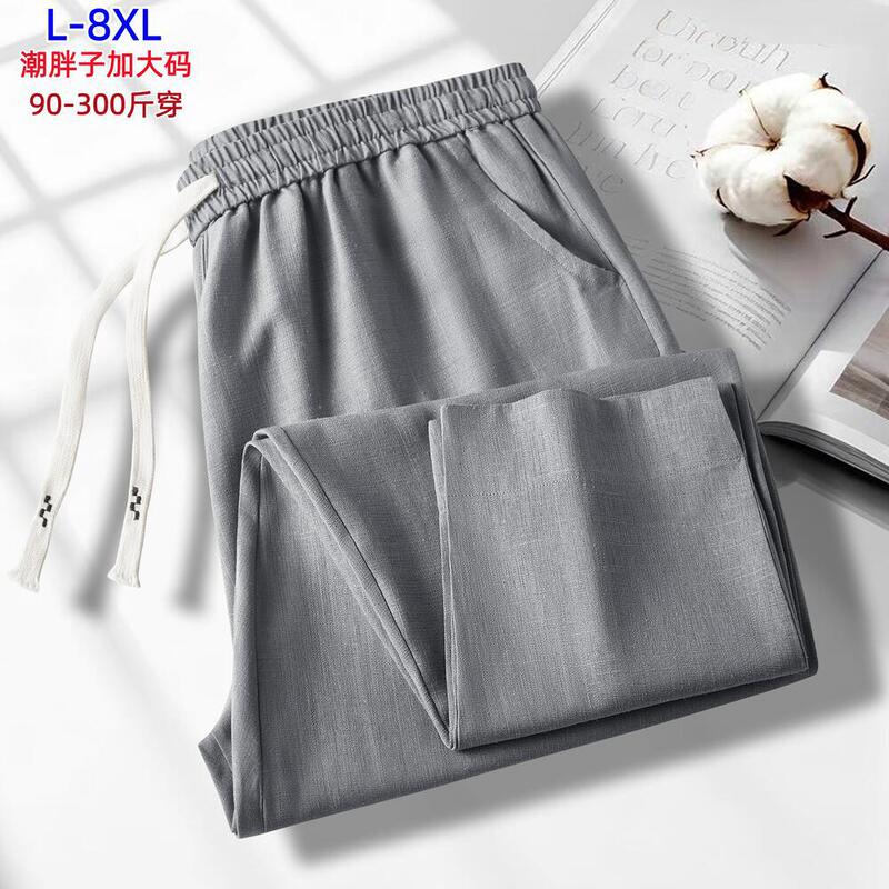 Plus-Size High-End Linen Pants in Charcoal Gray, Cotton-Linen Loose Straight-Leg Pants, Thin Summer Long Pants for Men Plus-Size High-End Linen Pants in Charcoal Gray, Cotton-Linen Loose Straight-Leg Pants, Thin Summer Long Pants for Men