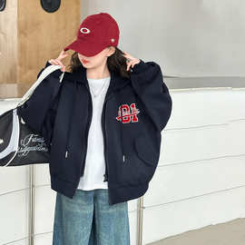 女童外套2025年秋季新款童外套儿童假两件外衣字母潮童批发潮E18