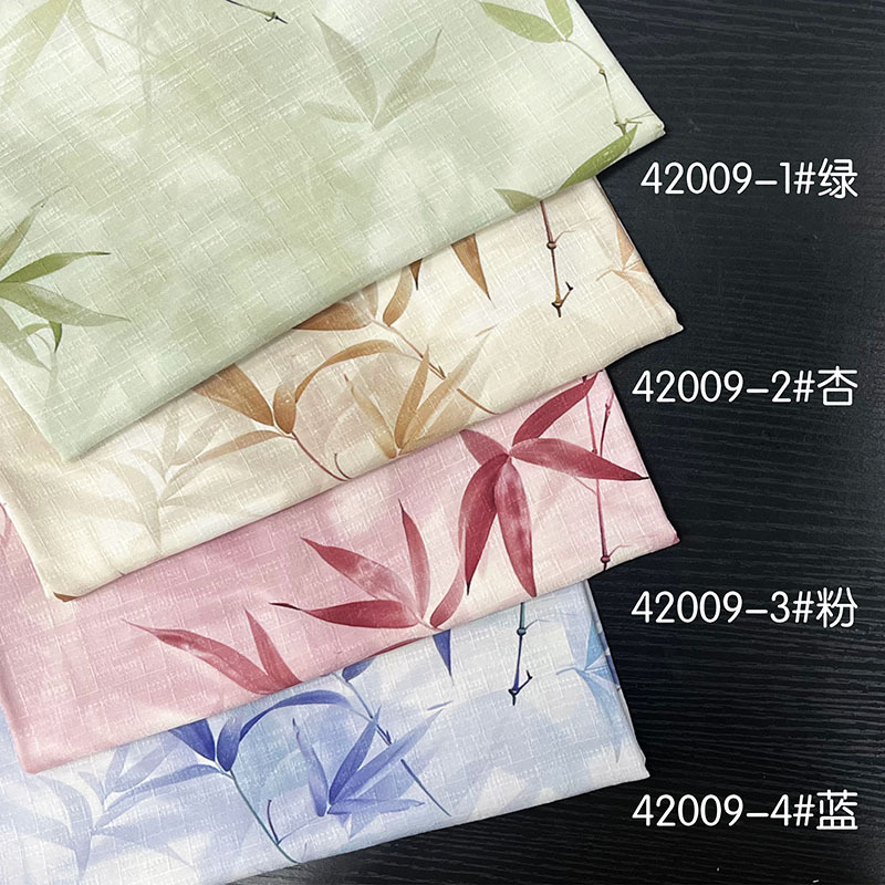 新款竹节麻数码印花 国风清新竹子纹女衬衫连衣裙旗袍汉服裙面料