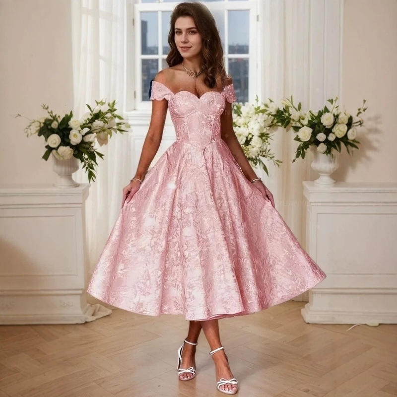 Evening Dress Amazon 2026 New Model Pink Jacquard Strapless Waist-Cinching A-Line Bridesmaid Dress Aliexpress Foreign Trade Style Evening Dress Amazon 2026 New Model Pink Jacquard Strapless Waist-Cinching A-Line Bridesmaid Dress Aliexpress Foreign Trade Style
