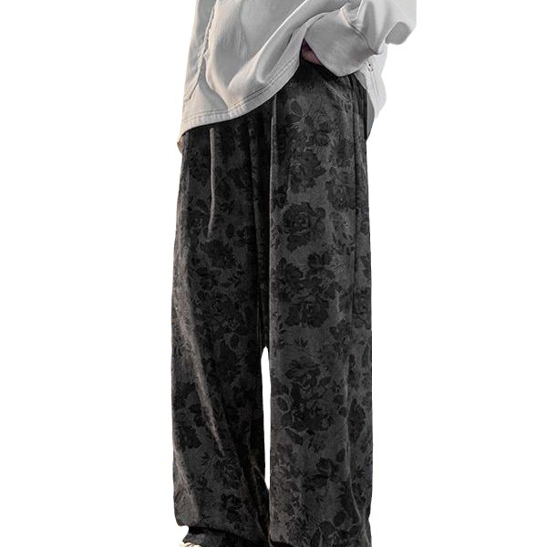 Pantalones vintage marrón Jacquard completo impreso overoles de pierna ancha primavera americana calle pantalones casuales sueltos