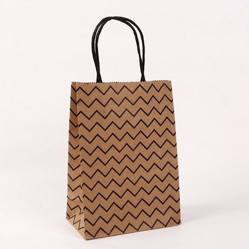 Bolsas de regalo de la serie de papel kraft con rayas onduladas y lunares, bolsas de mano para empaque de té con leche, venta directa de fábrica de papel kraft