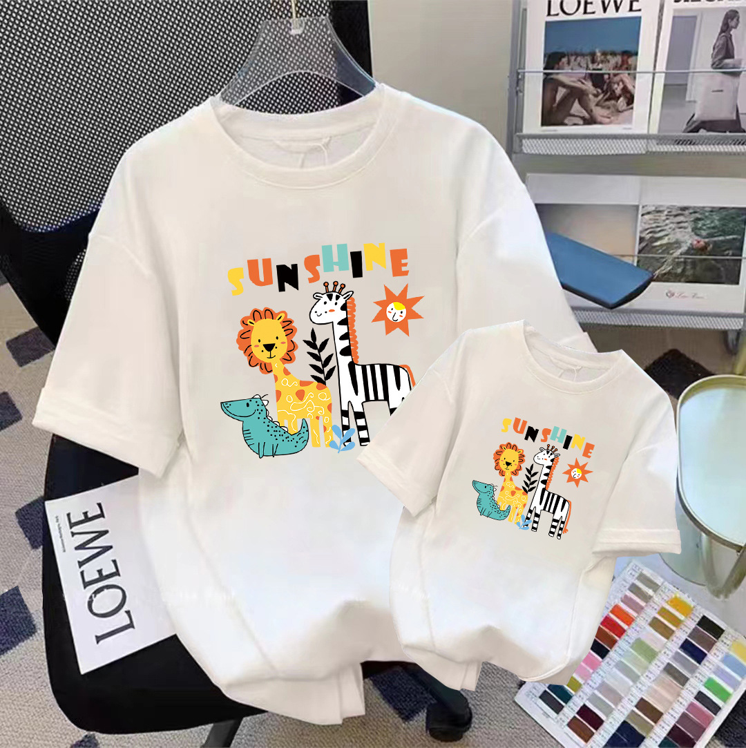 2026 New Trendy Short-Sleeve Matching T-Shirts for Families of Three or Four, Suitable for Kindergarten and Children