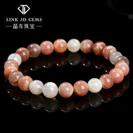 晶东珠宝 3A天然月光石混串手链猫眼混色多彩水晶女圆珠手串批发