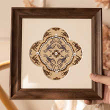 新中式海棠花卡纸相框装裱复古宋锦珍珠油画竹叶布水彩画国画画框