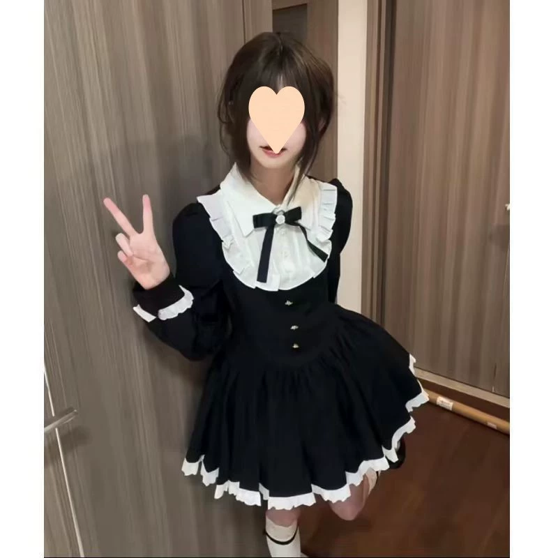 Милое платье с воротником-поло в стиле дочки, осеннее новое элегантное платье с утягивающей талией, юбка-пачка принцессы для женщин