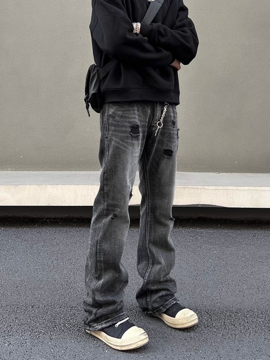 boy European And High Vibe Slim Fit Washed Ripped Jeans Unisex American Street Style Trendy Design Pants_voghion.com