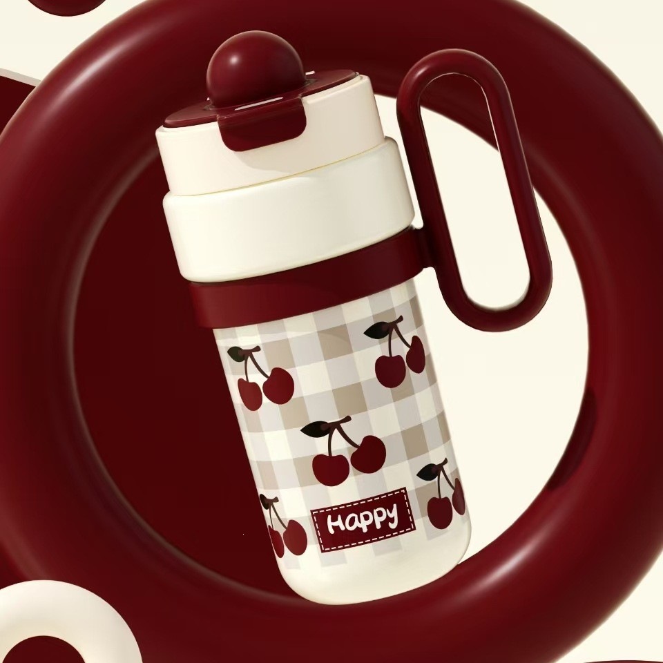 Taza de aislamiento térmico de gran capacidad para niñas de alto valor facial hermosa taza de agua doble de gran capacidad portátil de dibujos animados mango taza sin