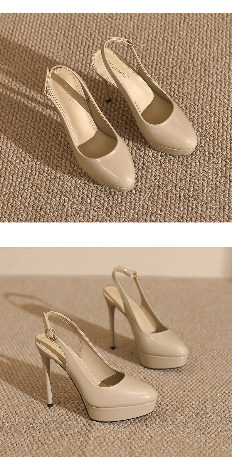 Giày cao gót nữ mũi nhọn gót 12 cm, thiết kế hở gót bít mũi, phong cách catwalk — Màu nude-12cm chi tiết 11