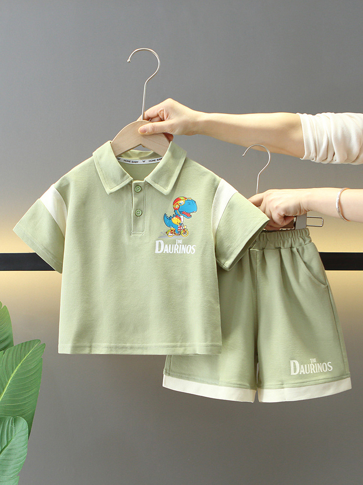 Conjunto de Verano para Niños 7856, Estilo 2026, Conjunto de Dos Piezas de Manga Corta con Dinosaurios, Camiseta Polo de Verano para Bebés