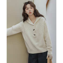 连帽毛衣女2024秋冬新款复古小个子加厚麻花条宽松百搭套头针织衫