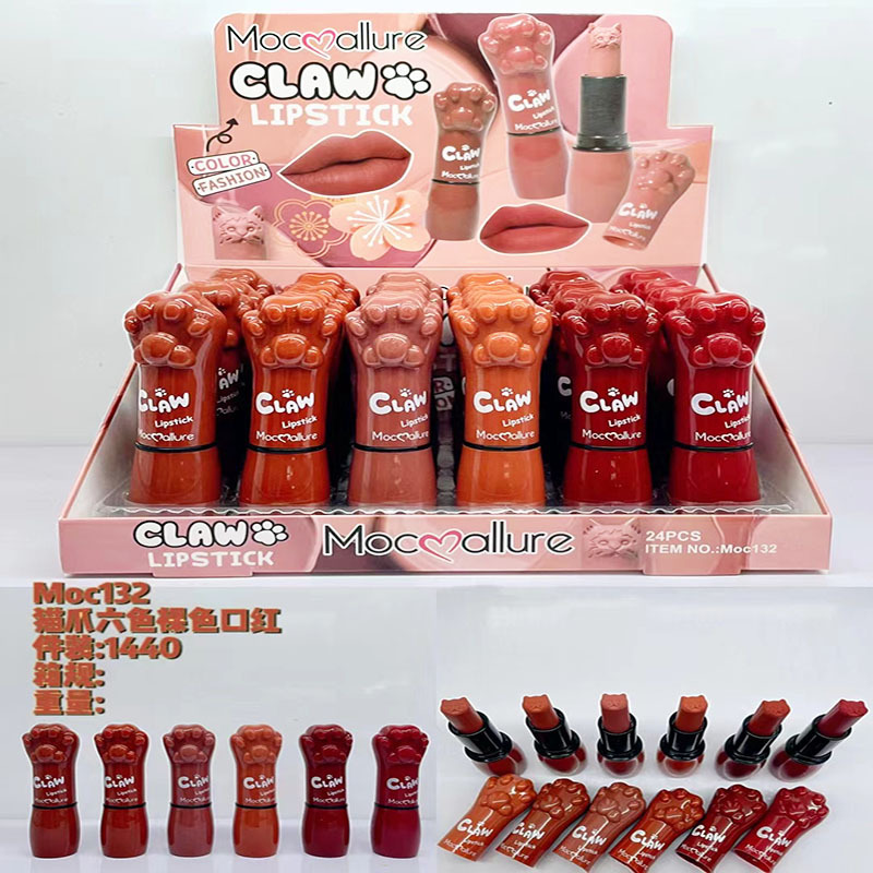Nuevo Comercio exterior transfronterizo gato garra 6 color mate lápiz labial gato garra color cambiante lápiz labial oso lápiz labial labio esmalte 2in1