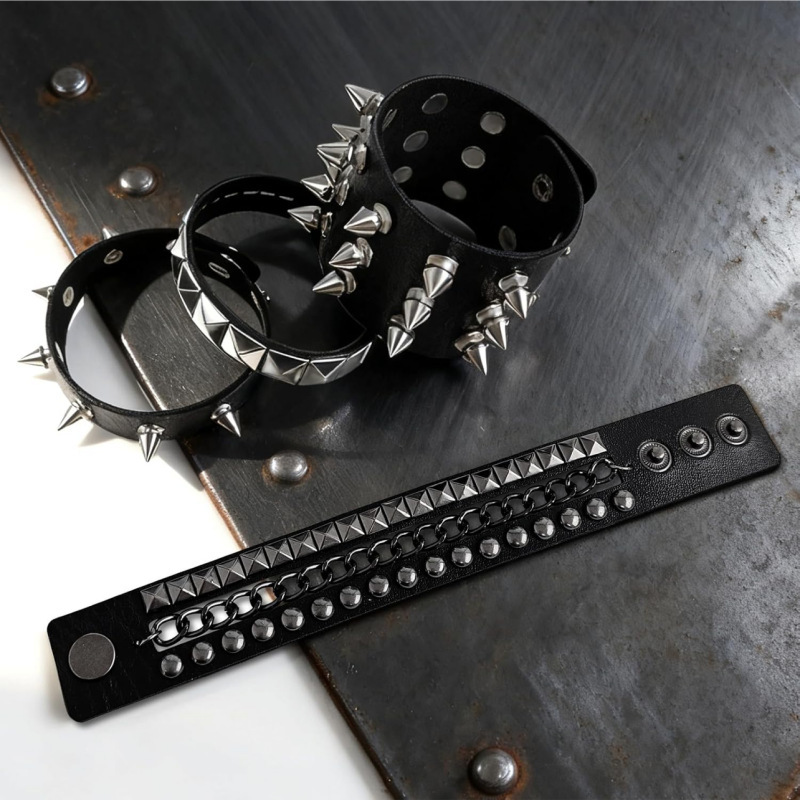 European and American Cross-Border New Punk Style Pointed Rivet Exaggerated Bracelet Non-Mainstream Multi-Layer Men's Leather Wrist Strap Bracelet European and American Cross-Border New Punk Style Pointed Rivet Exaggerated Bracelet Non-Mainstream Multi-Layer Men's Leather Wrist Strap Bracelet
