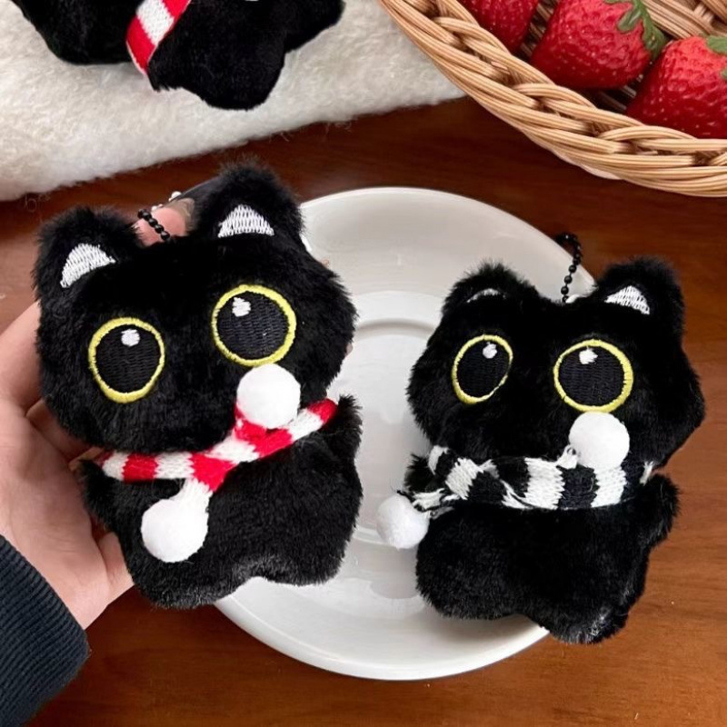 可爱毛绒小黑猫公仔挂件少女心吱吱叫百搭挂饰背包钥匙扣挂坠|undefined