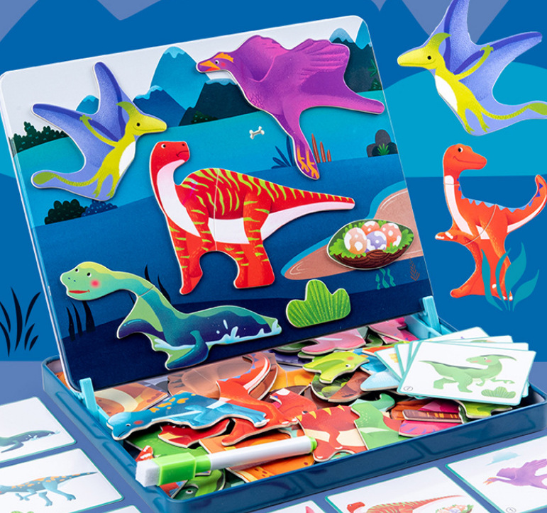 Rompecabezas magnético educativo para niños Ilustración magnética del bebé de los niños Educación temprana Rompecabezas de caja de hierro magnético de madera borrable