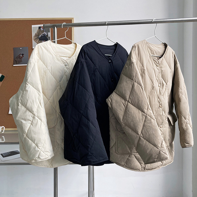 Rhombus Down Lightweight Thin Type Loose Warm Varsity Jacket - Coats & Jackets - Uniqistic.com