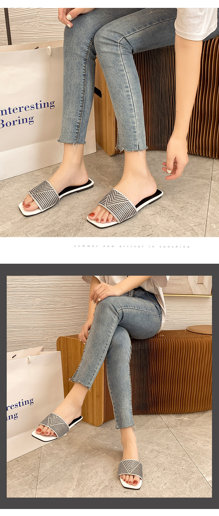 Women's Casual Geometric Rhinestone Square Toe Flat Slippers display picture 10